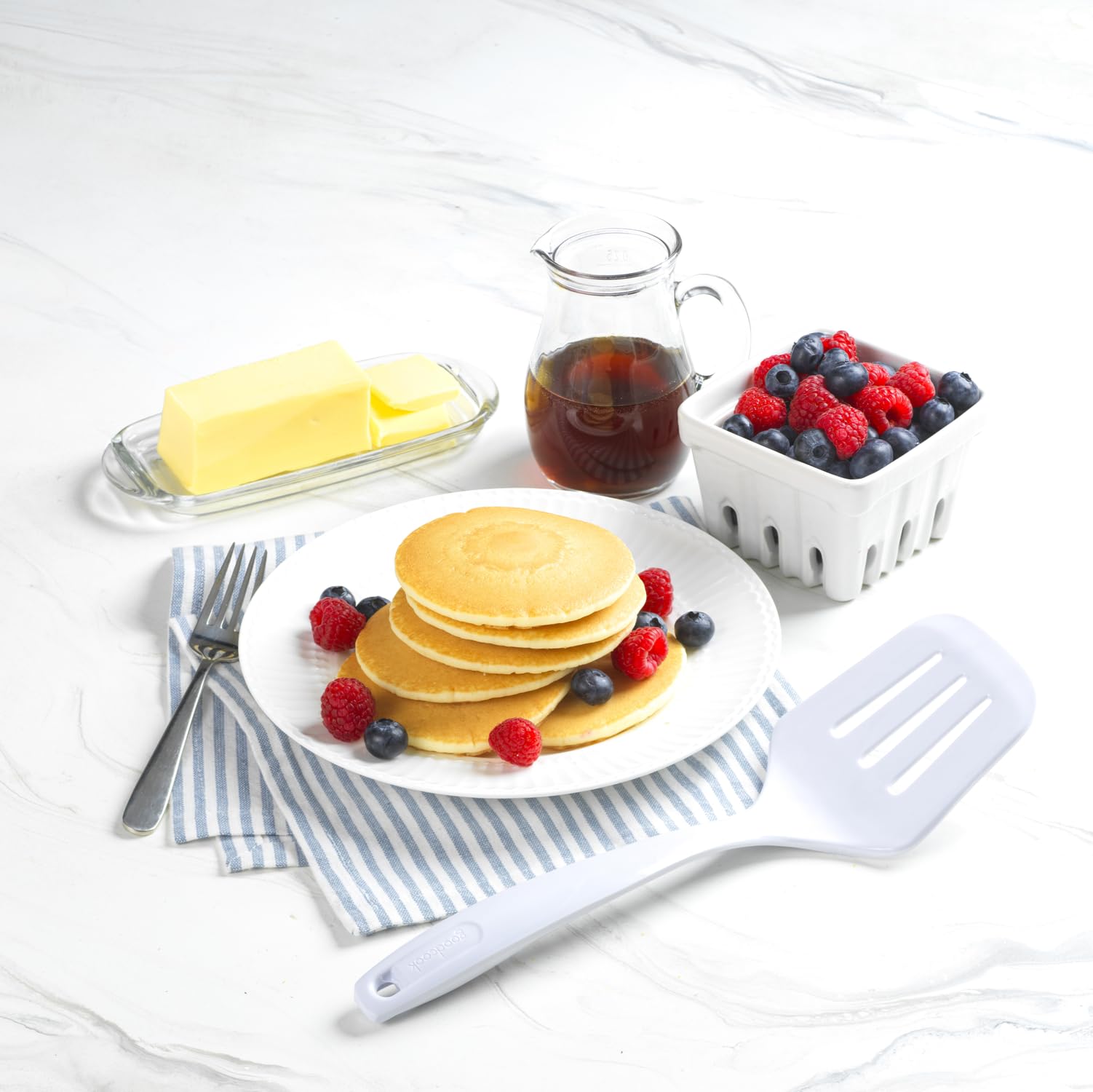 GoodCook Everyday Melamine Slotted Turner side view highlighting polished finish