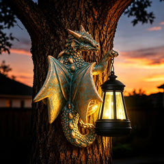 Goodeco Dragon Tree Hugger Solar Lantern Garden Statue front view
