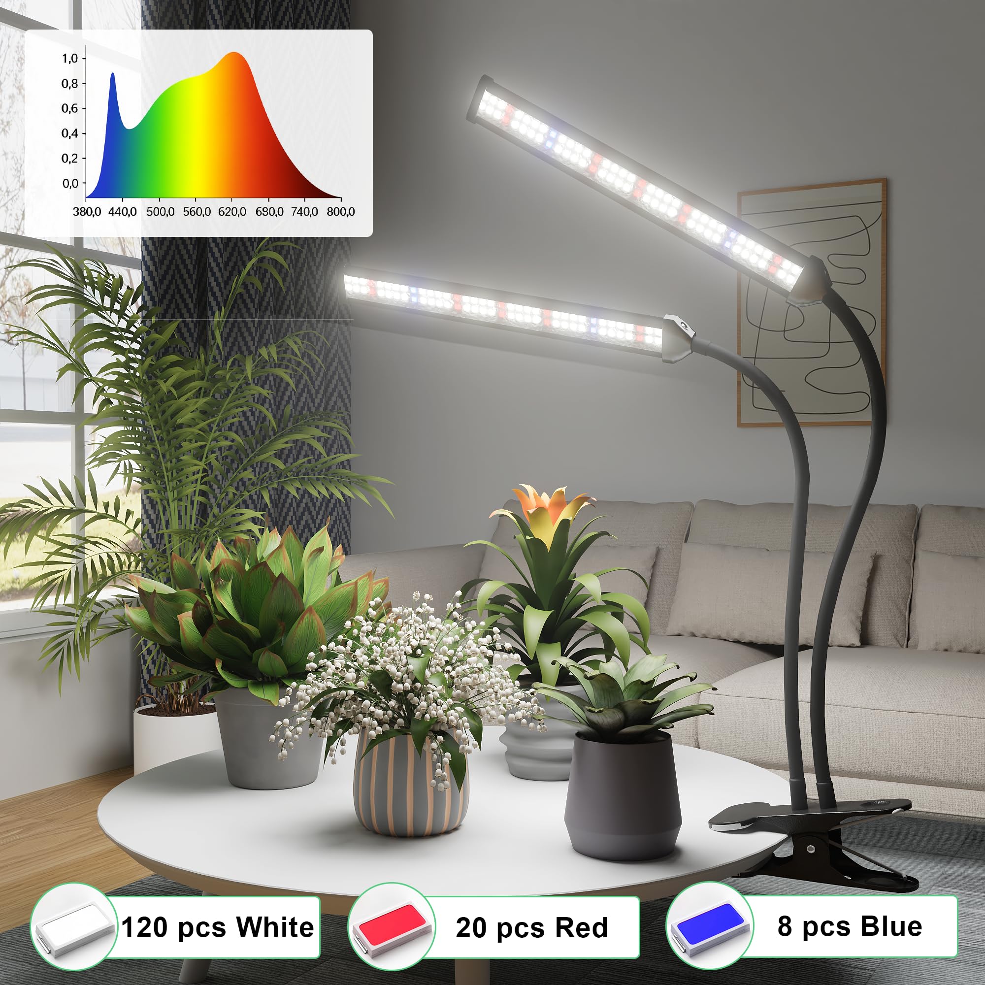 GooingTop LED Grow Light side view with gooseneck adjustment