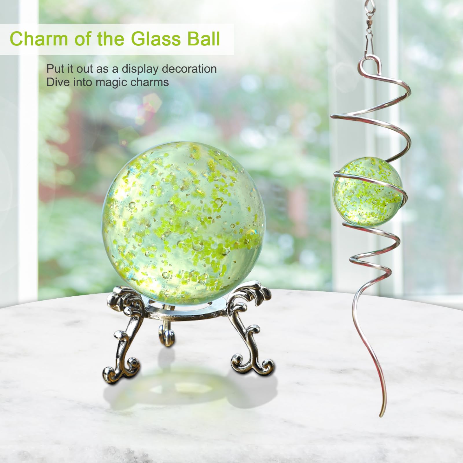 GOOLLYRUSIM Glow in The Dark Gazing Ball Spiral side view