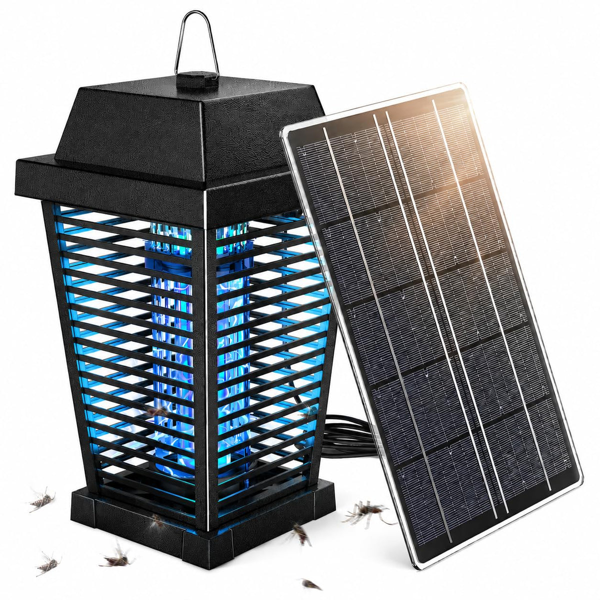 GooQand Solar Bug Zapper 4500V front view with solar panel