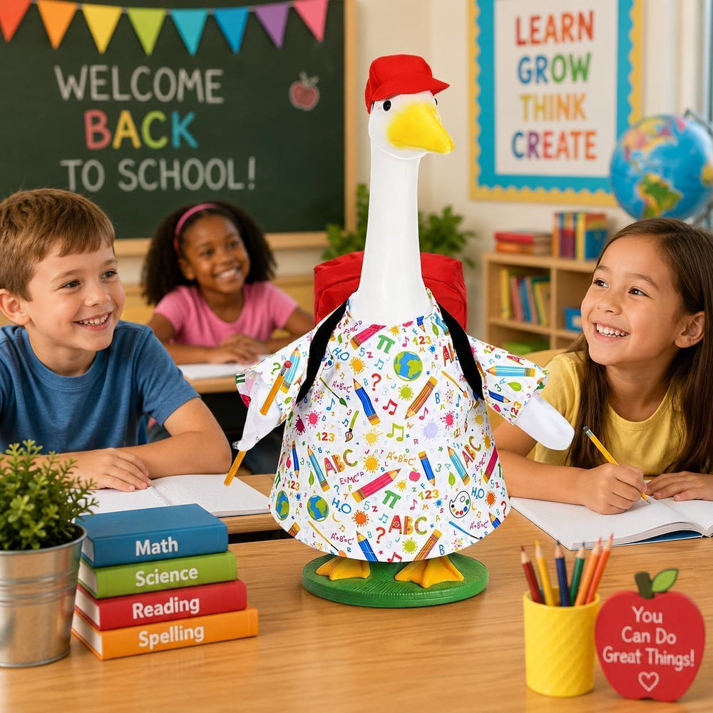 Goose statue dressed in JcHrmers Back to School Outfit