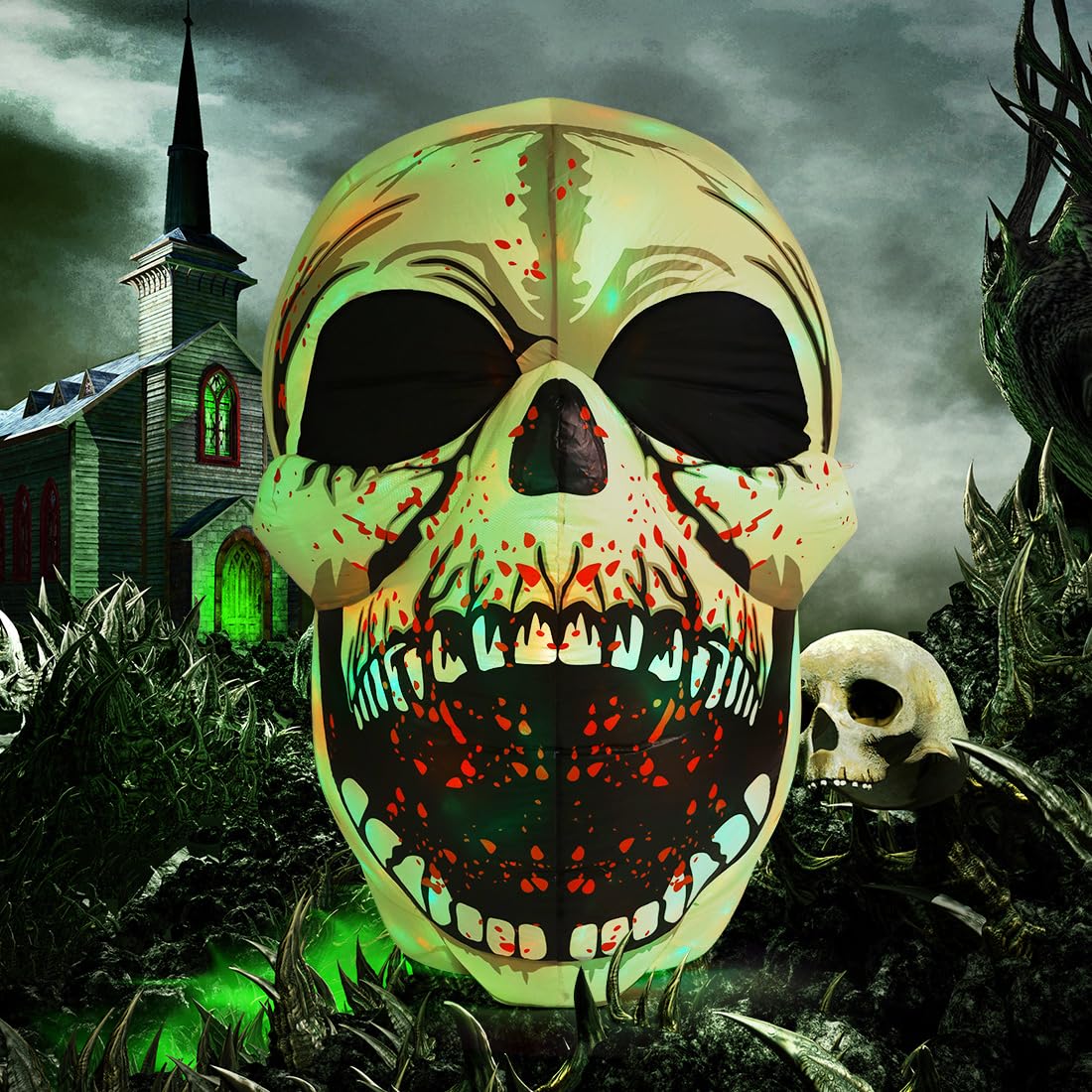 GOOSH 4 FT Halloween Inflatable Skull with colorful LED lights