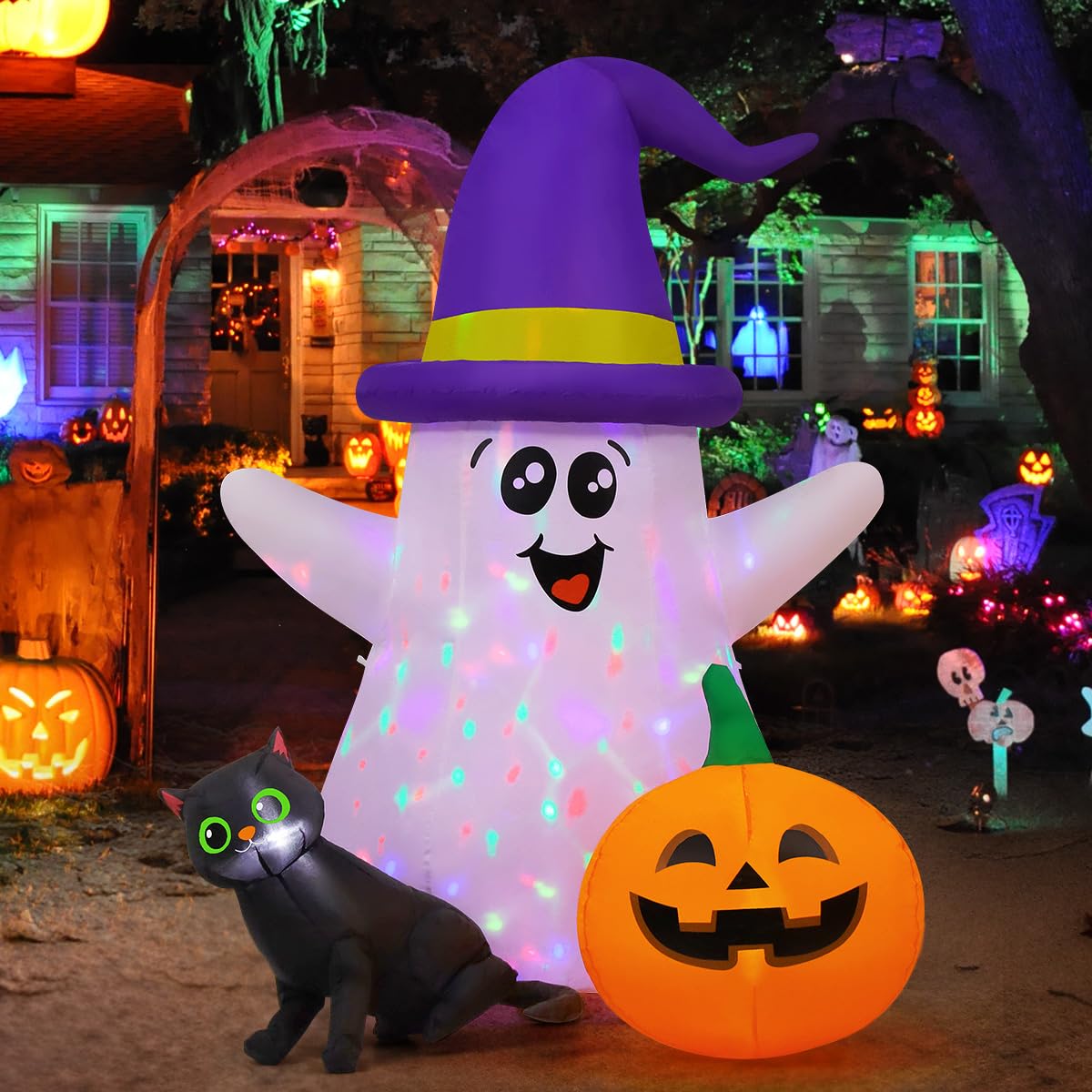 GOOSH 5 FT Halloween Inflatable Ghost with LED lights front view