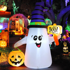 GOOSH 5 FT Halloween inflatable ghost with pumpkin and Boo sign
