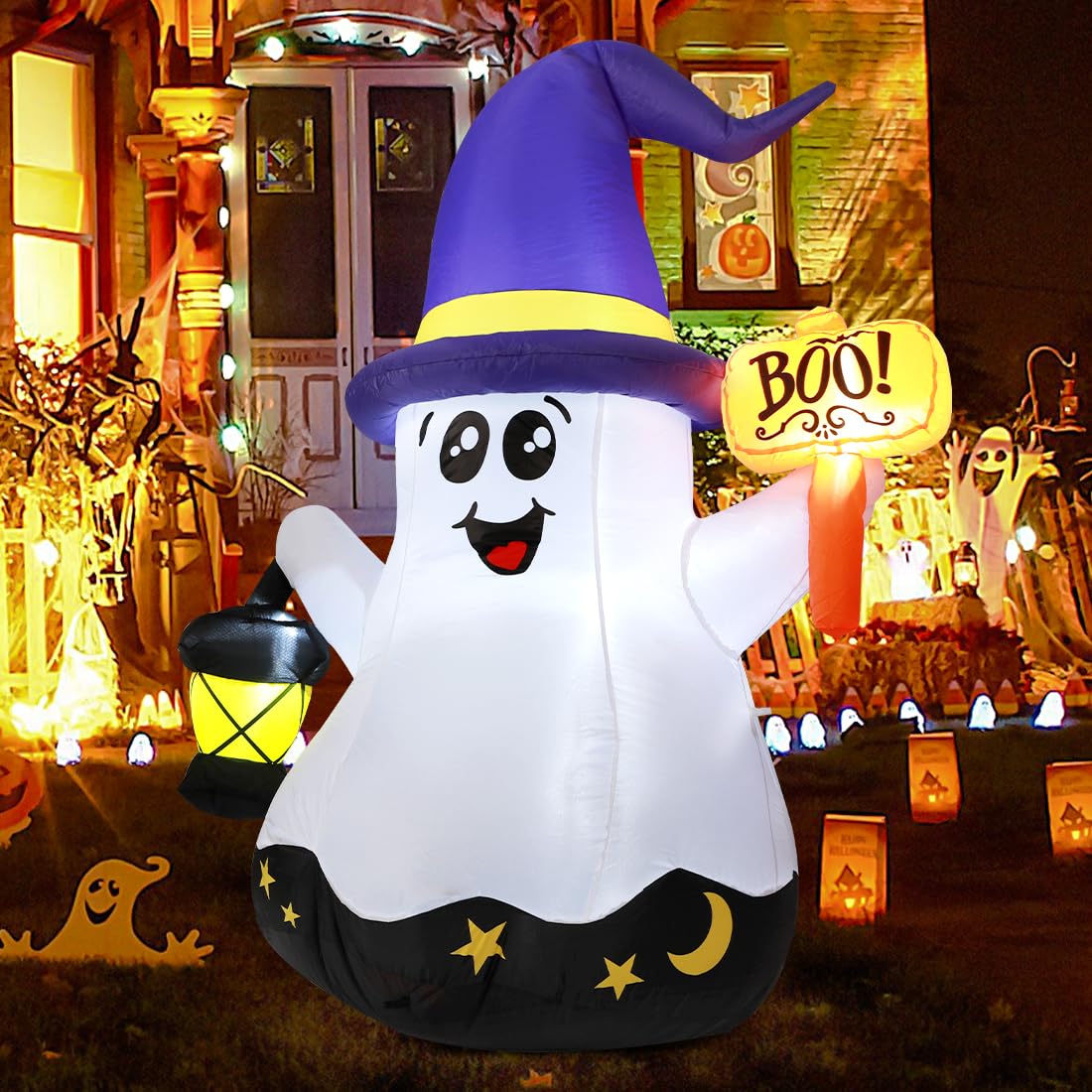 GOOSH 5 FT Halloween Inflatable Wizard Ghost back view