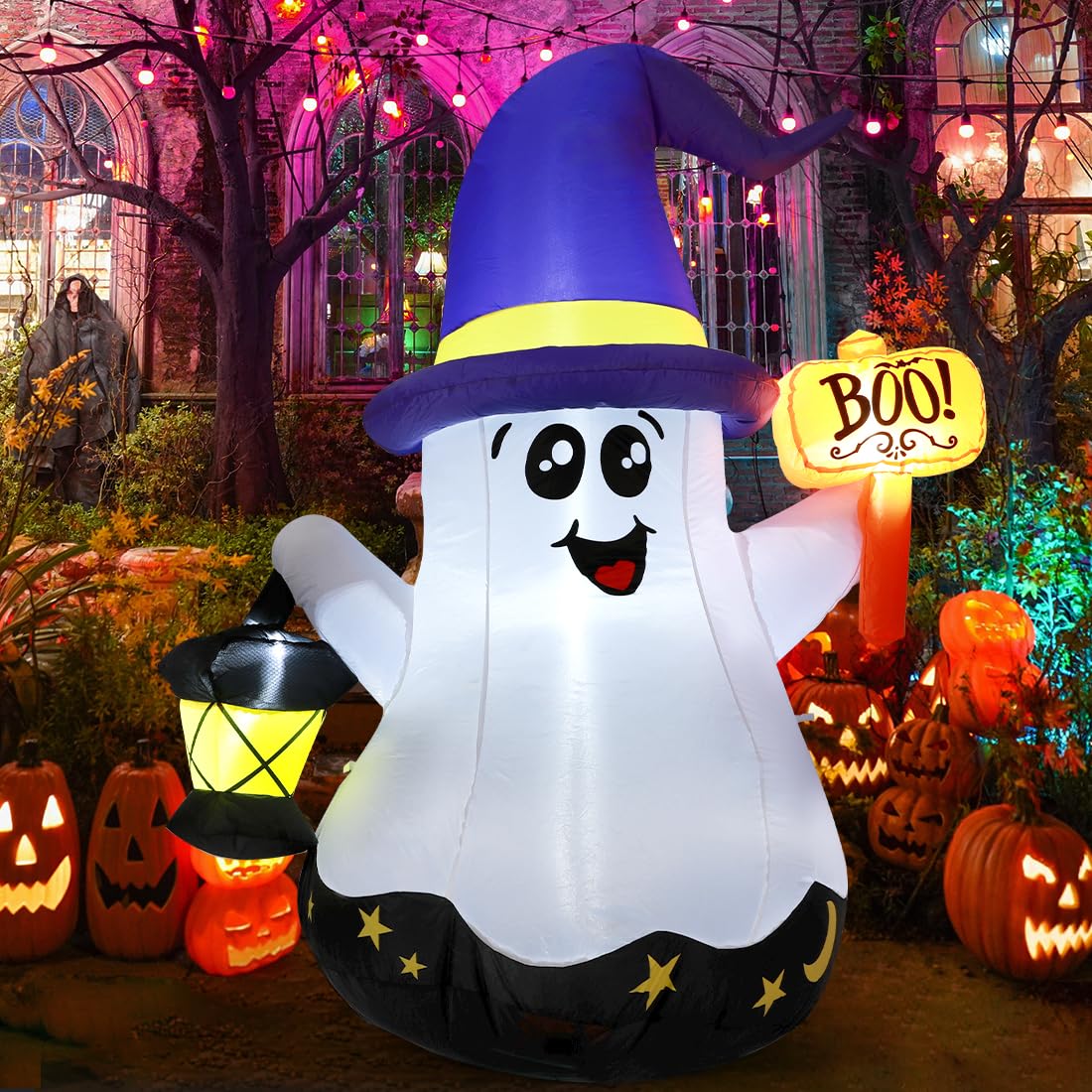 GOOSH 5 FT Halloween Inflatable Wizard Ghost front view with LED lights