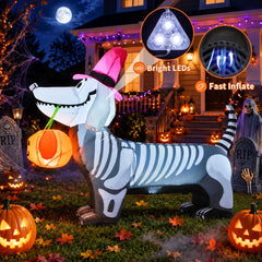 GOOSH 5 FT Halloween Skeleton Puppy inflatable in garden