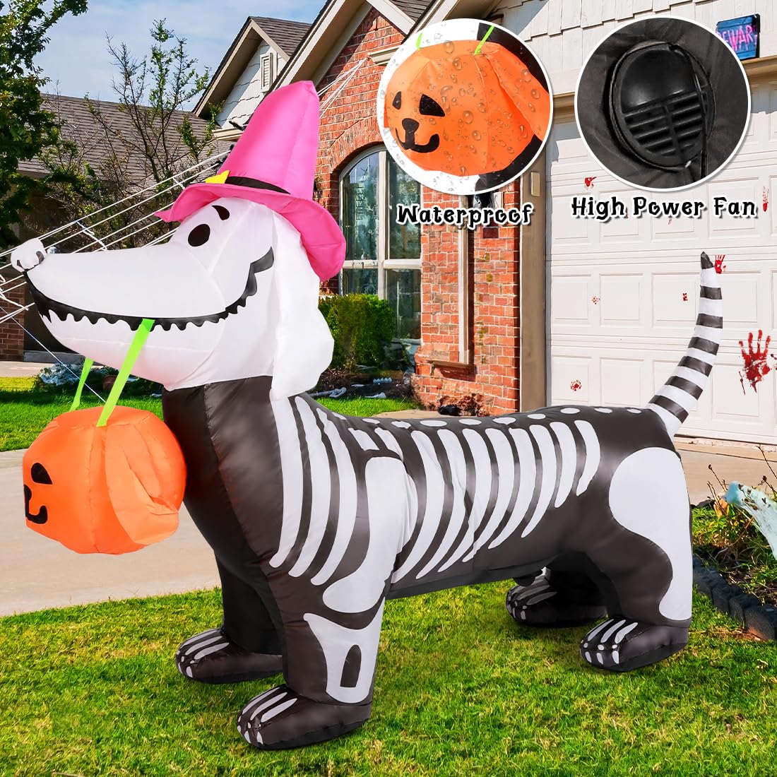 GOOSH 5 FT Halloween Skeleton Puppy inflatable packed in storage bag