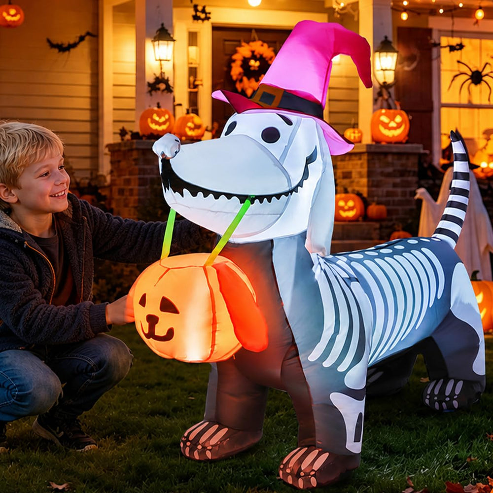 GOOSH 5 FT Halloween Skeleton Puppy inflatable side view