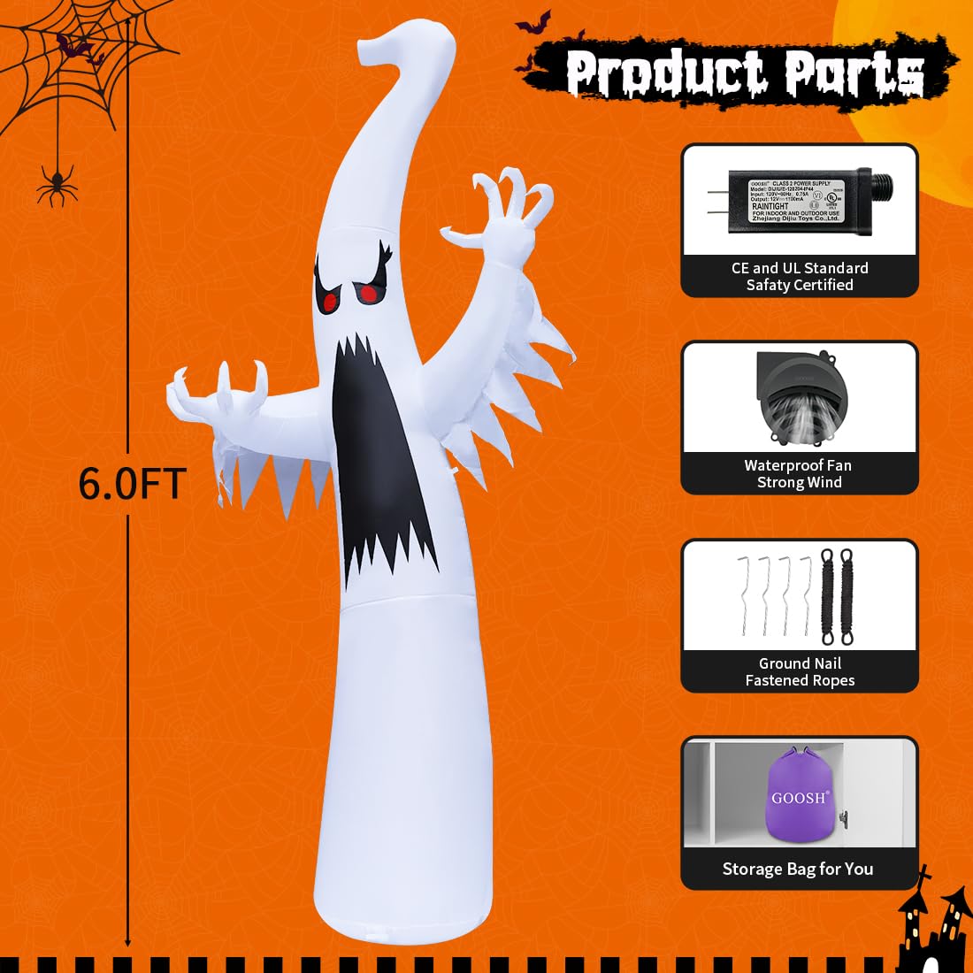 GOOSH 6FT Inflatable Ghost packed in storage bag