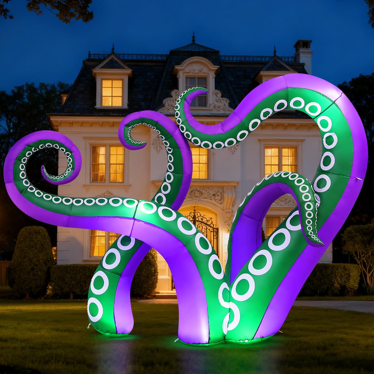 GOOSH 7.2 FT Inflatable Octopus front view with bright LEDs