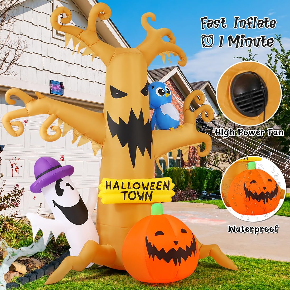 GOOSH 8FT Halloween inflatable dead tree with stakes and ropes