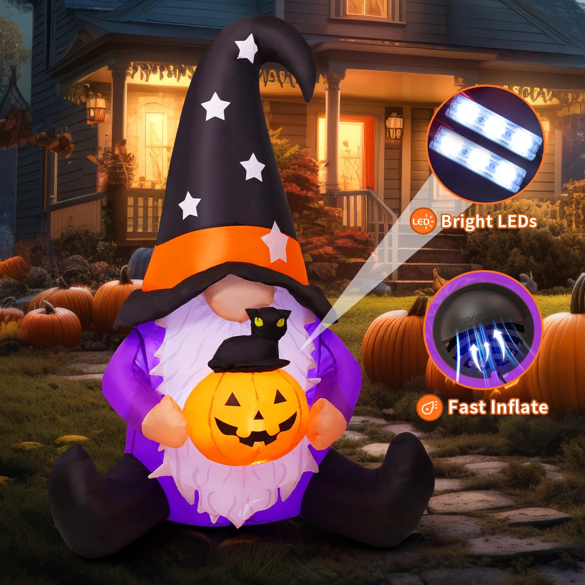 GOOSH Halloween Gnome holding pumpkin inflatable side view