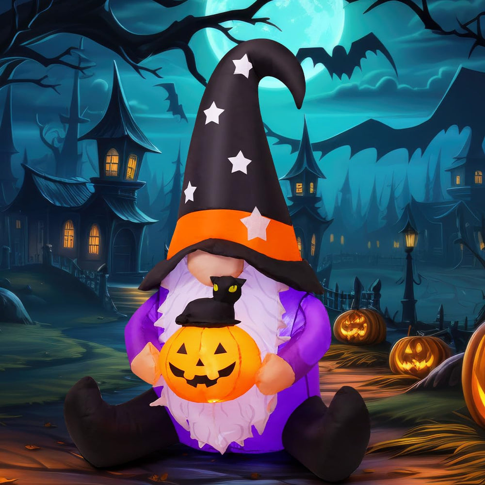 GOOSH Halloween Gnome Inflatable with LED lights in garden