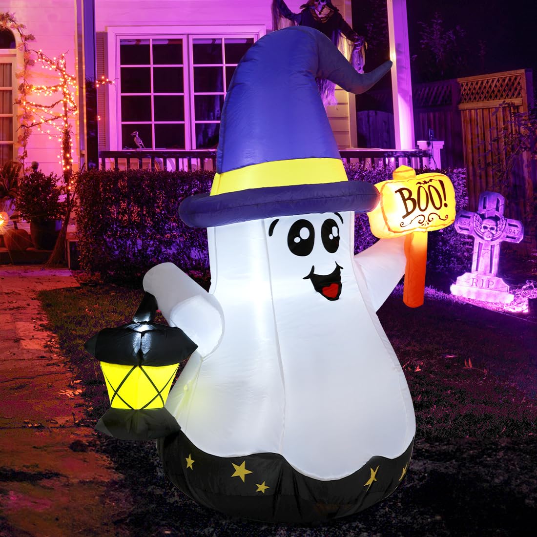GOOSH Halloween Inflatable Wizard Ghost side view with hand-held light