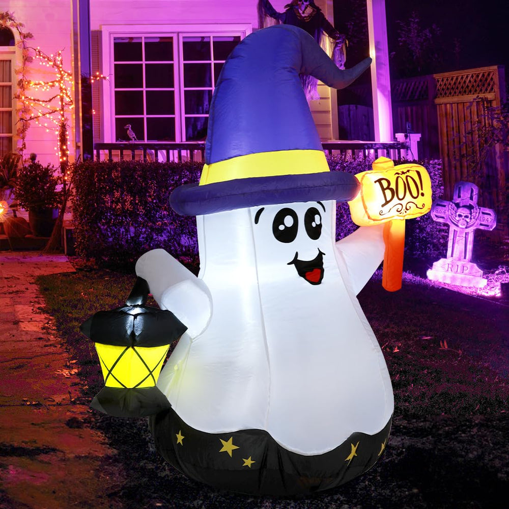 GOOSH Halloween Inflatable Wizard Ghost side view with hand-held light