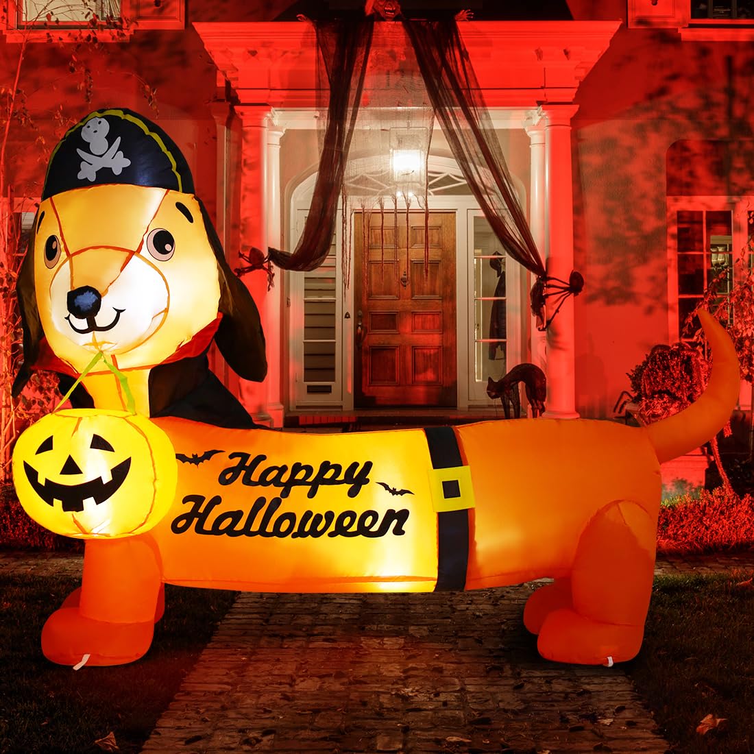 GOOSH inflatable decoration set up at night with lights