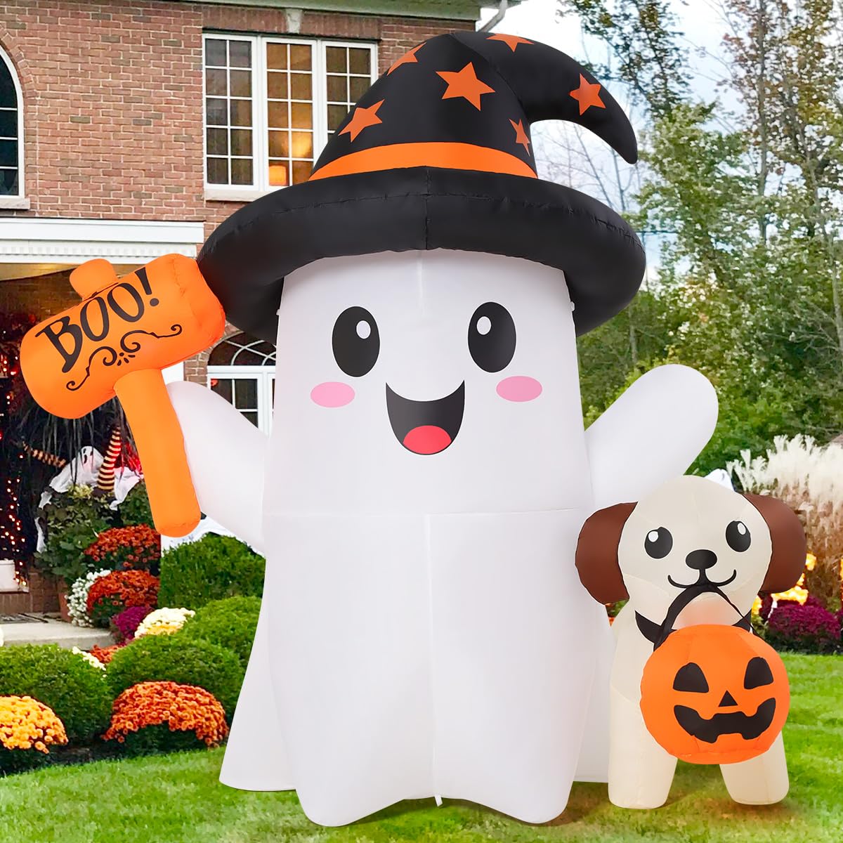 GOOSH inflatable ghost and puppy in Halloween garden decoration