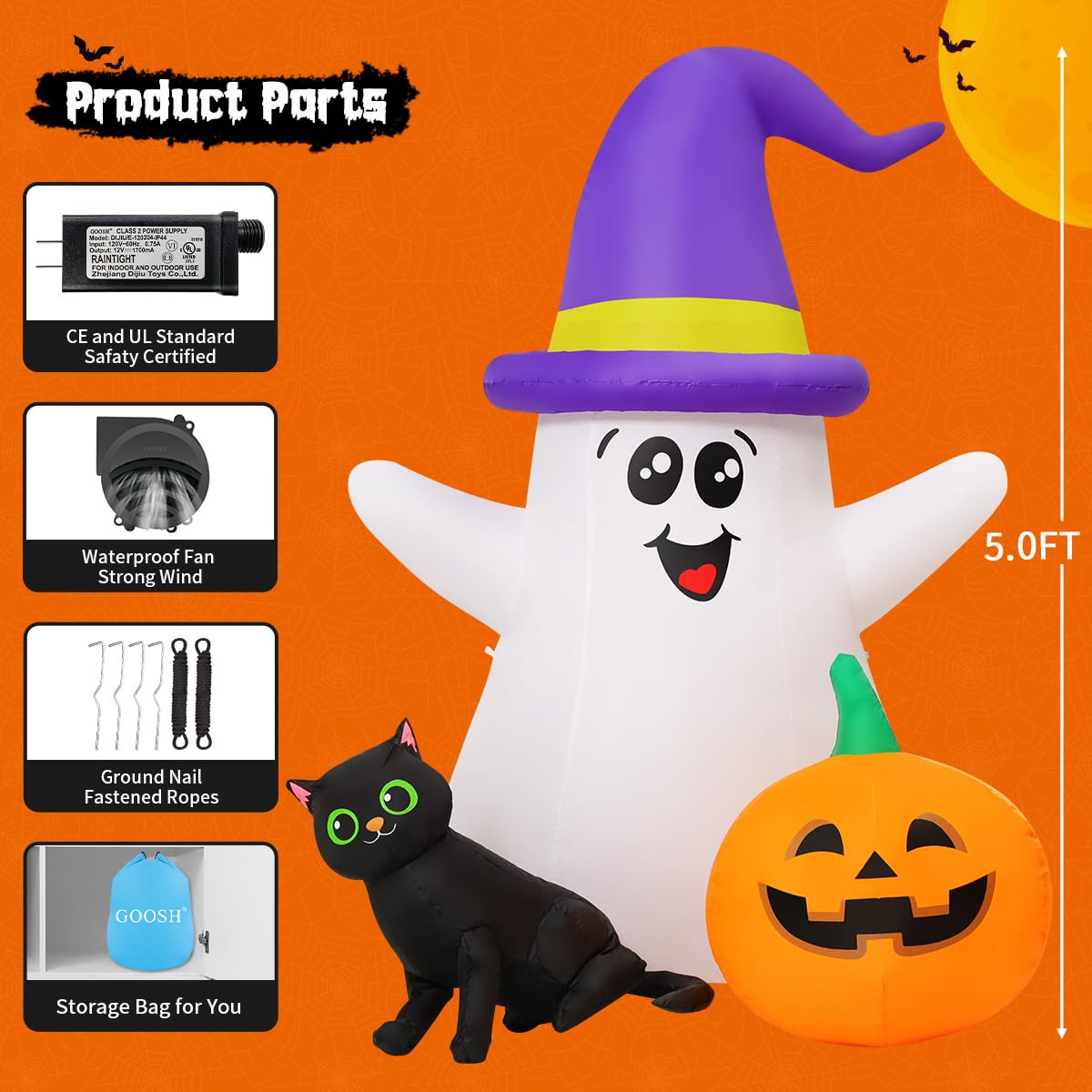 GOOSH inflatable ghost in storage bag for easy storage