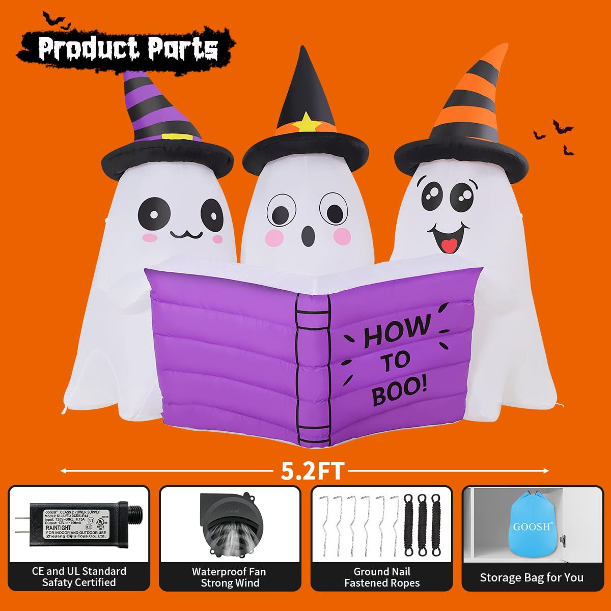 GOOSH inflatable ghost packaging and included accessories