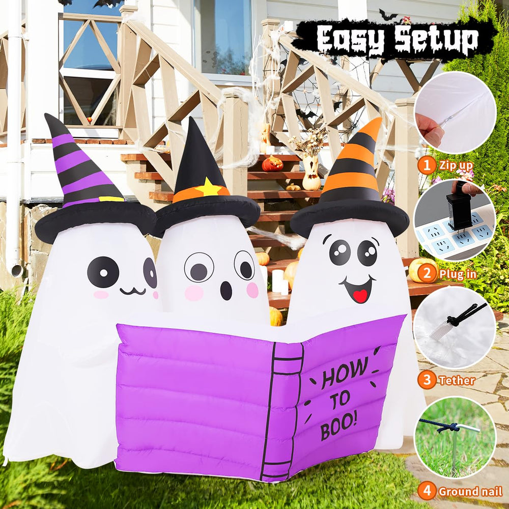 GOOSH inflatable ghost reading a book in garden