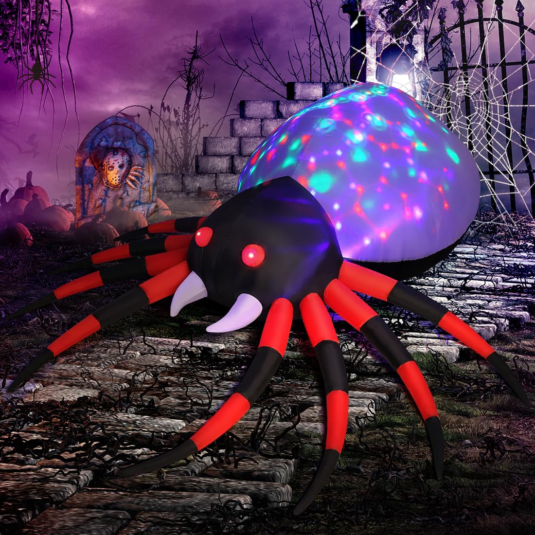 GOOSH inflatable spider featuring bright white lights
