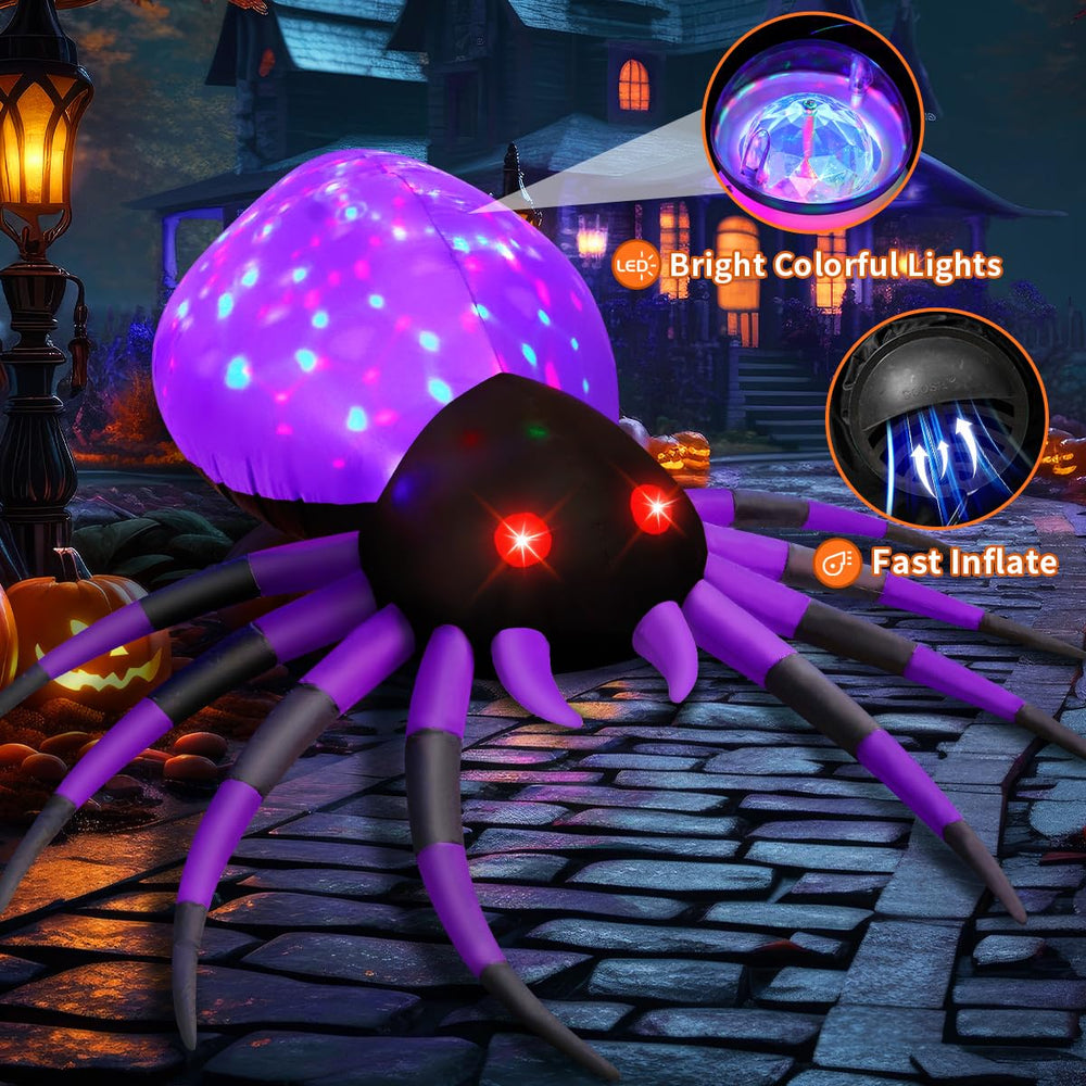 GOOSH inflatable spider setup in a garden for Halloween
