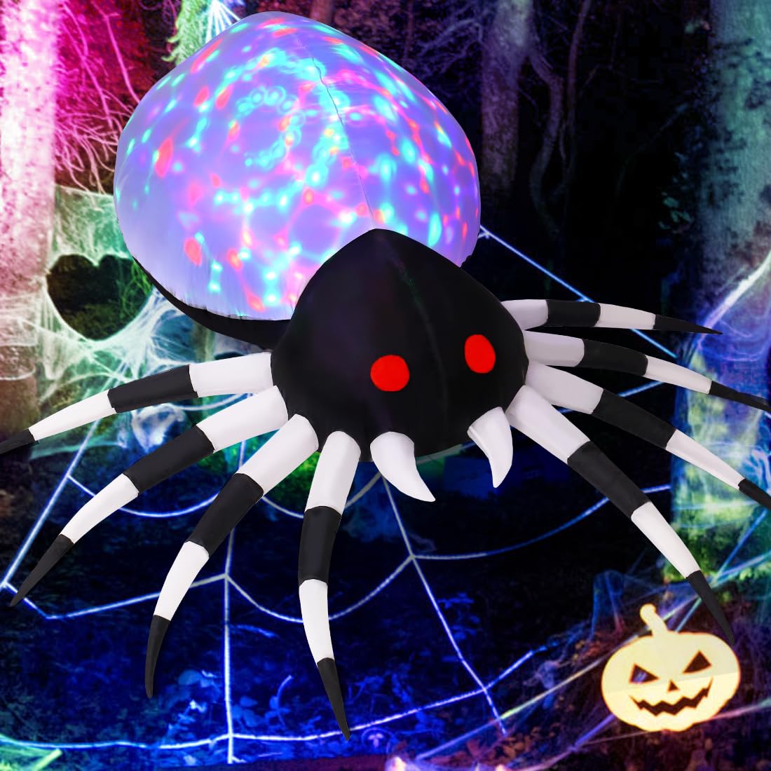 GOOSH inflatable spider showing red eyes and long fangs