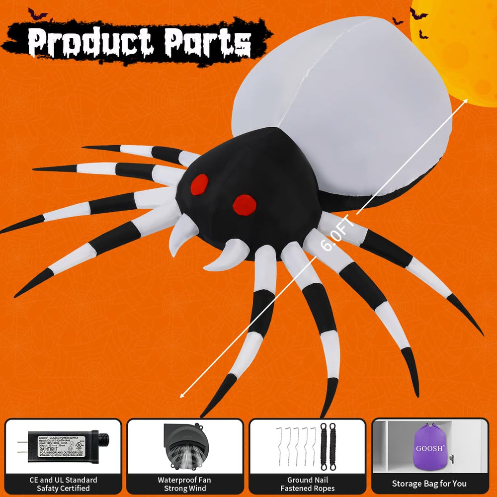 GOOSH inflatable spider with storage bag and accessories