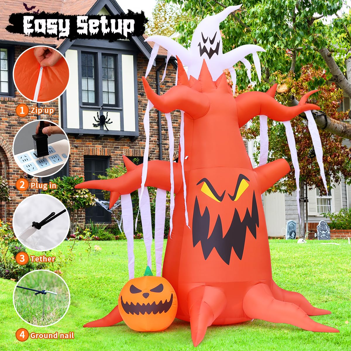 GOOSH inflatable tree setup with ground stakes and sandbag