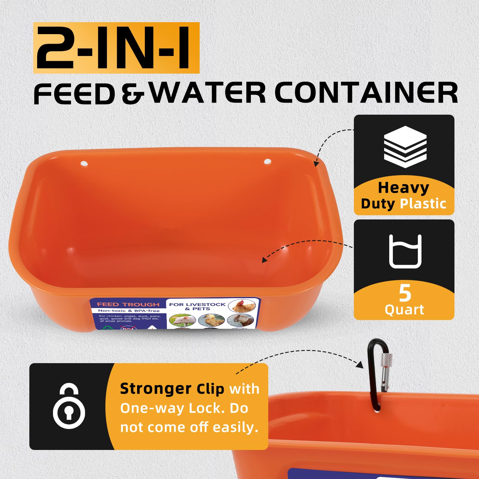 Goovilla Chicken Feeder Waterer 5 Quart Orange with clips