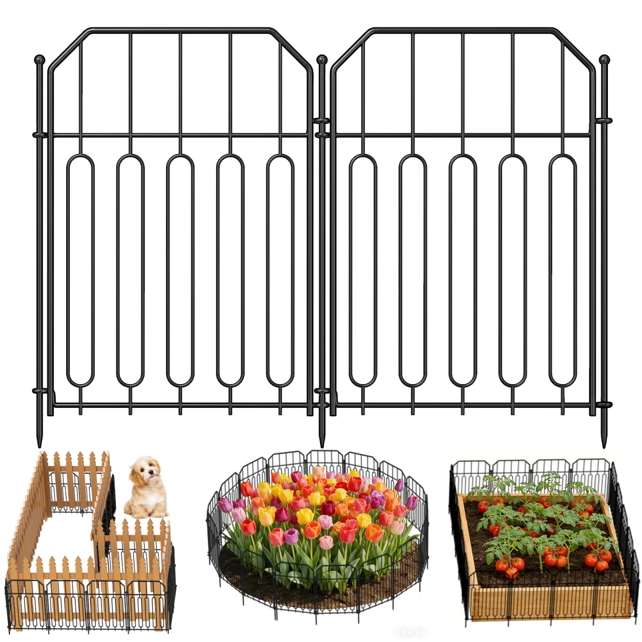 Goovilla Garden Fence 10ft black metal panels front view