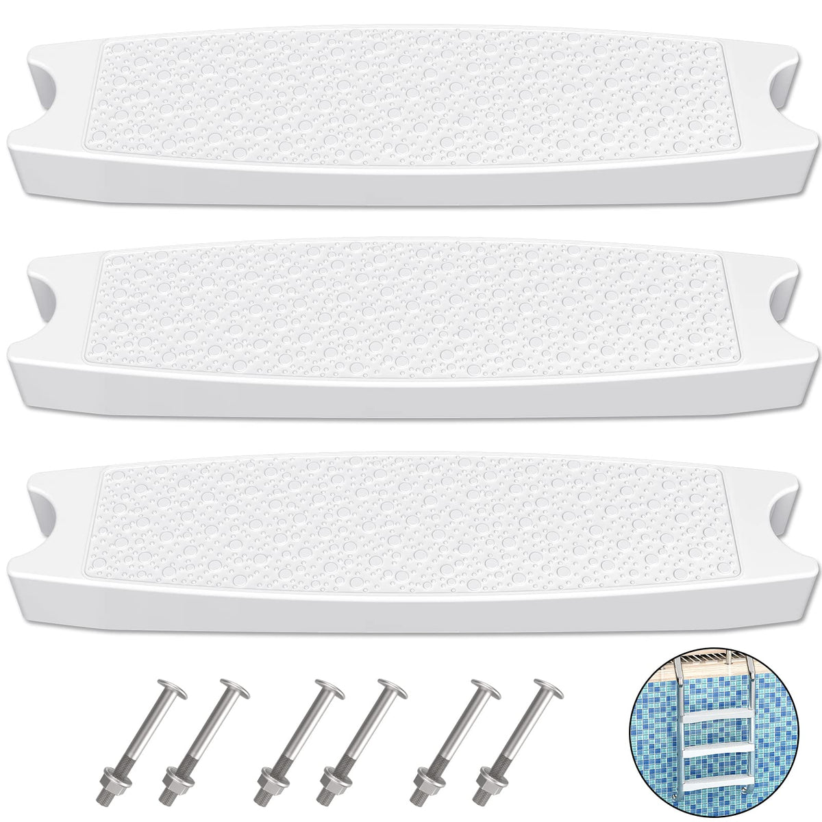 Goovilla pool ladder steps replacement front view, white