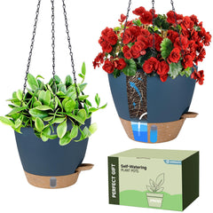 Goproauto Self-Watering Hanging Planter 10-inch in blue with chain