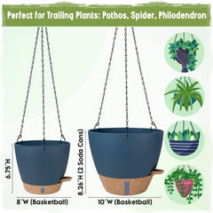 Goproauto Self-Watering Hanging Planter 8-inch in blue with drainage holes