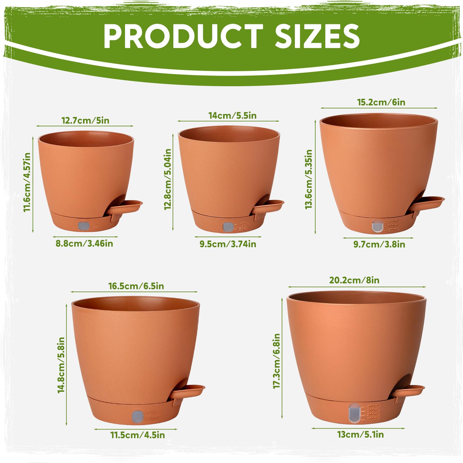 Goproauto Self Watering Pots 5.5 inch terra cotta with detachable saucer