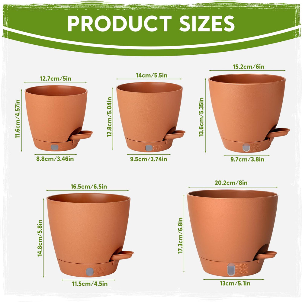 Goproauto Self Watering Pots 5.5 inch terra cotta with detachable saucer