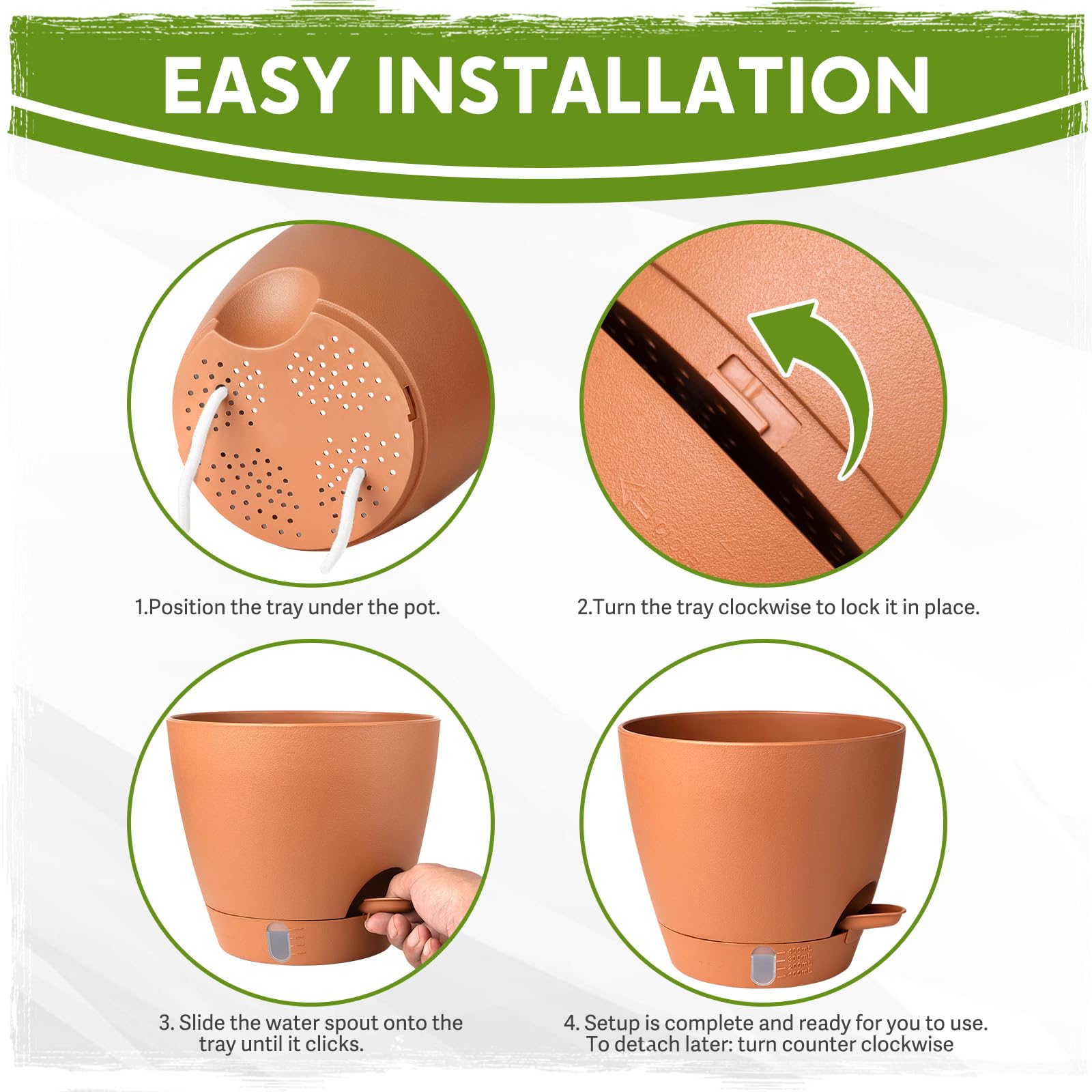 Goproauto Self Watering Pots 6 inch in matte terra cotta finish