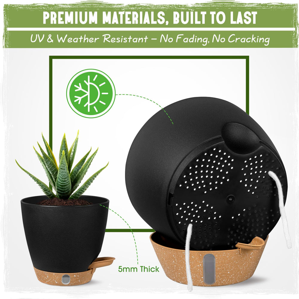 Goproauto self-watering pots displayed on a patio