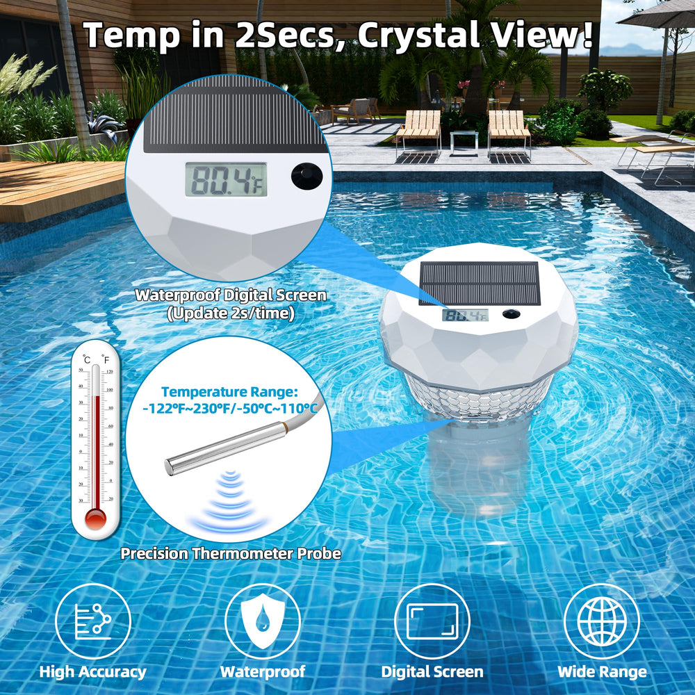 GORDNWE Solar Pool Chlorine Floater illuminated in a pool