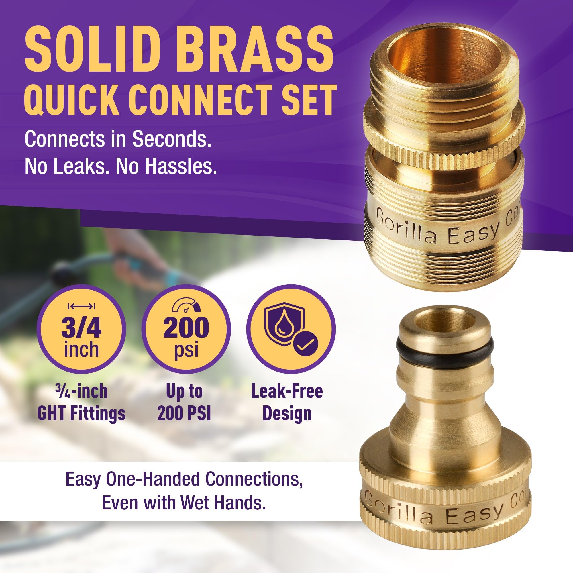 GORILLA EASY CONNECT fittings package showing four brass connectors