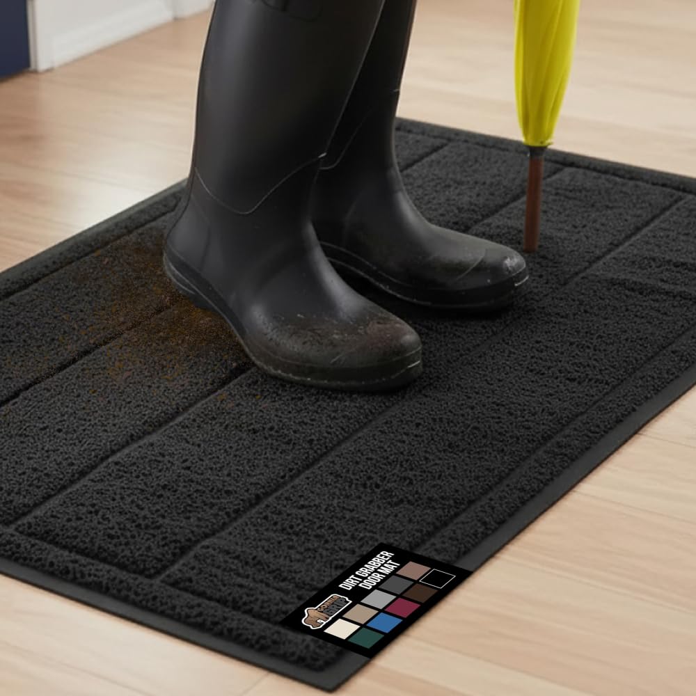 GORILLA GRIP Dirt Grabber Door Mat front view, black mesh design