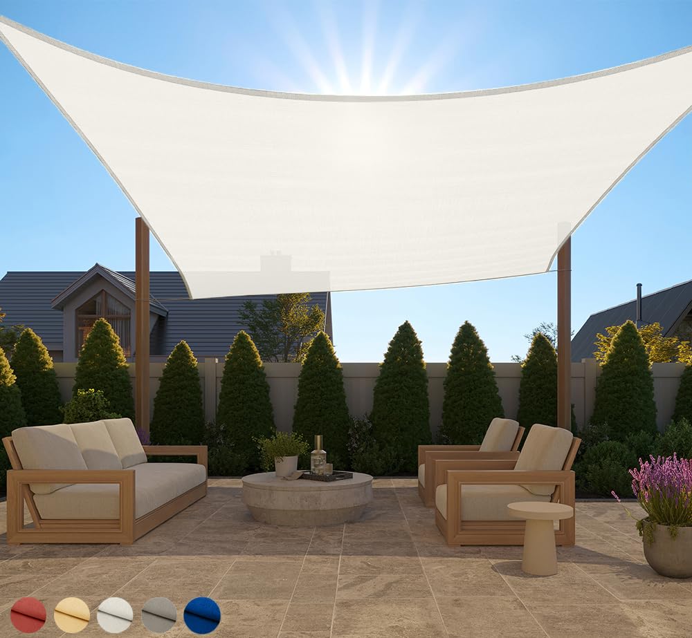 GORILLA GRIP Heavy Duty Sun Shade Sail 12x12 FT Ivory front view