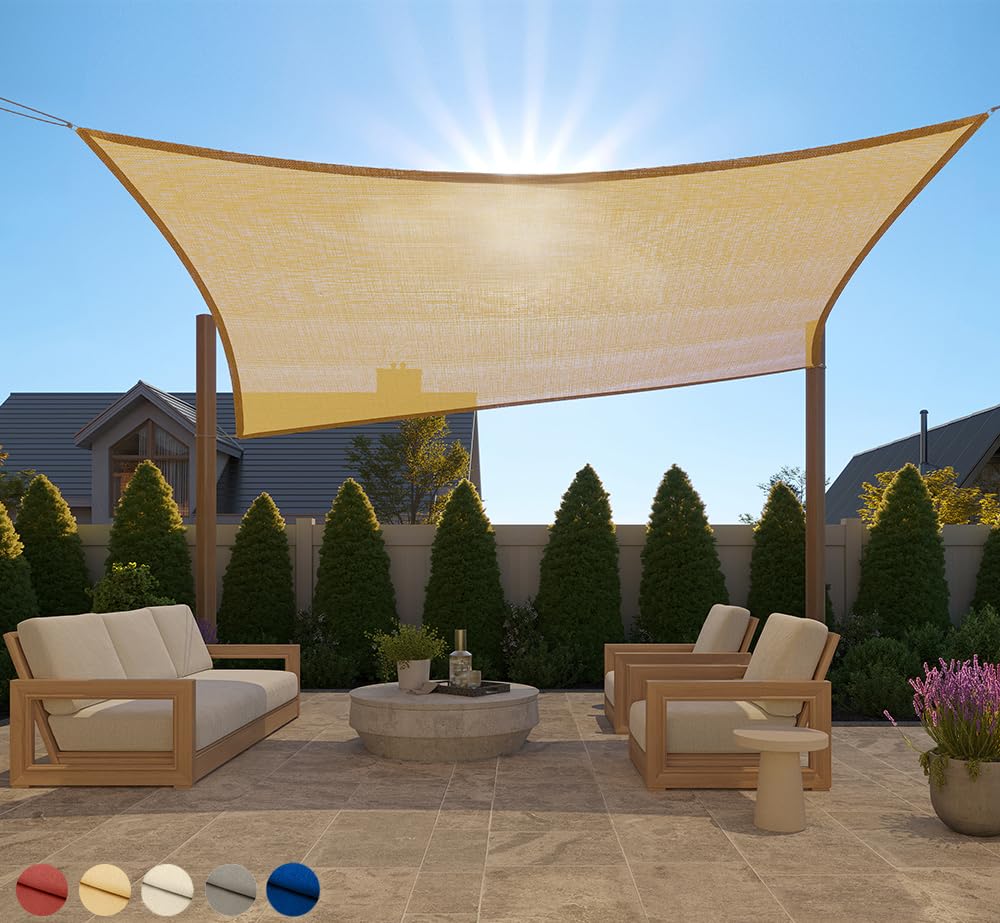 GORILLA GRIP Heavy Duty Sun Shade Sail 6x10 FT in sand colour, front view