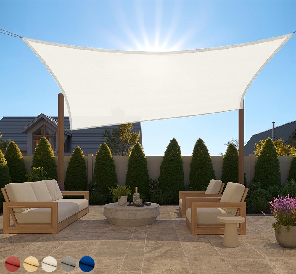 GORILLA GRIP Heavy Duty Sun Shade Sail 6x10 FT Ivory front view