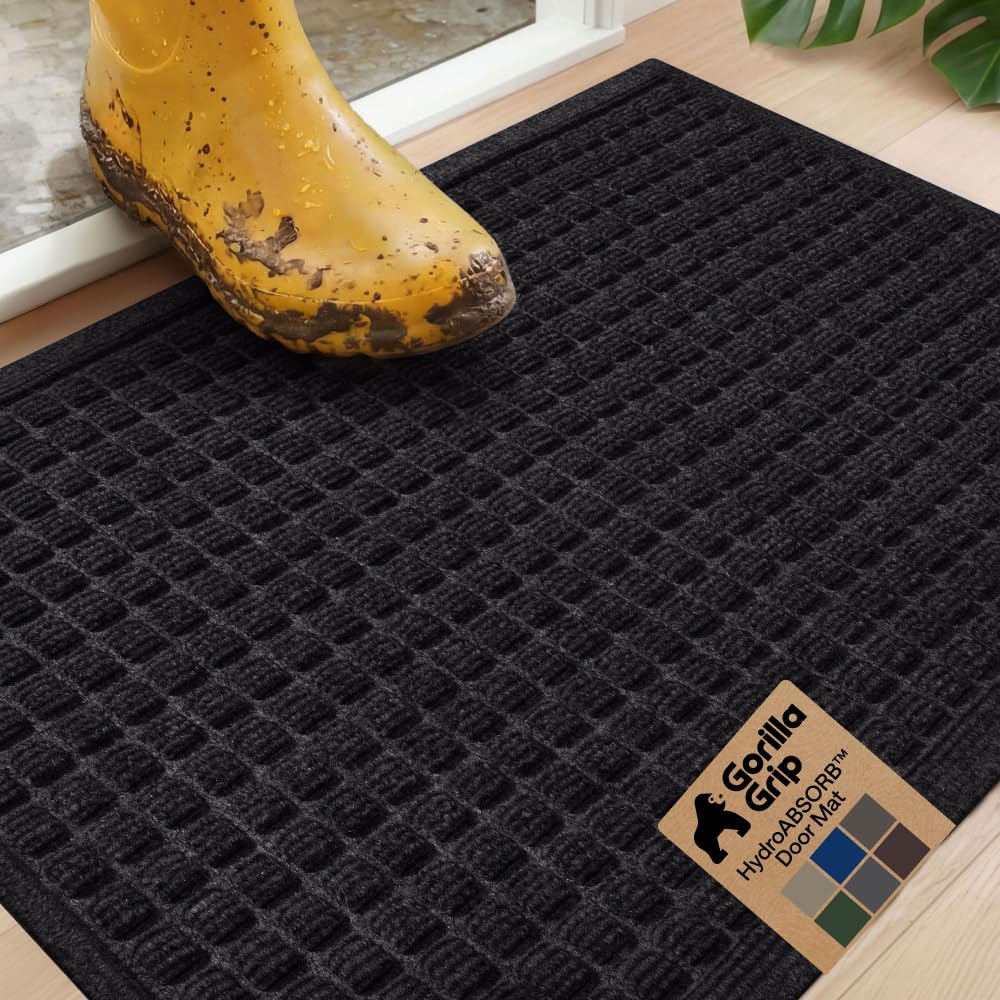 GORILLA GRIP HydroABSORB Door Mat 29x17 Black front view