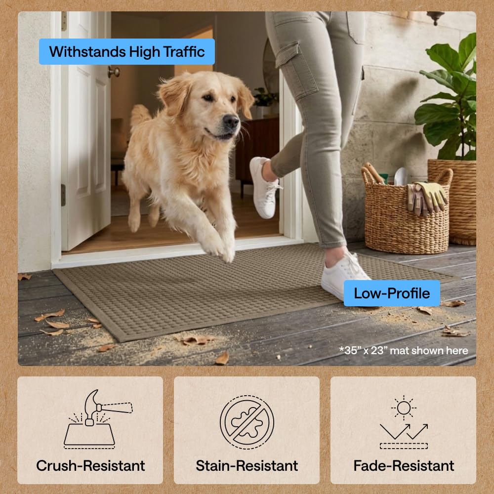 GORILLA GRIP HydroABSORB Door Mat 35x23 beige capturing dirt and debris