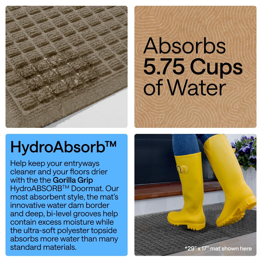 GORILLA GRIP HydroABSORB Door Mat 35x23 beige deep grooves detail