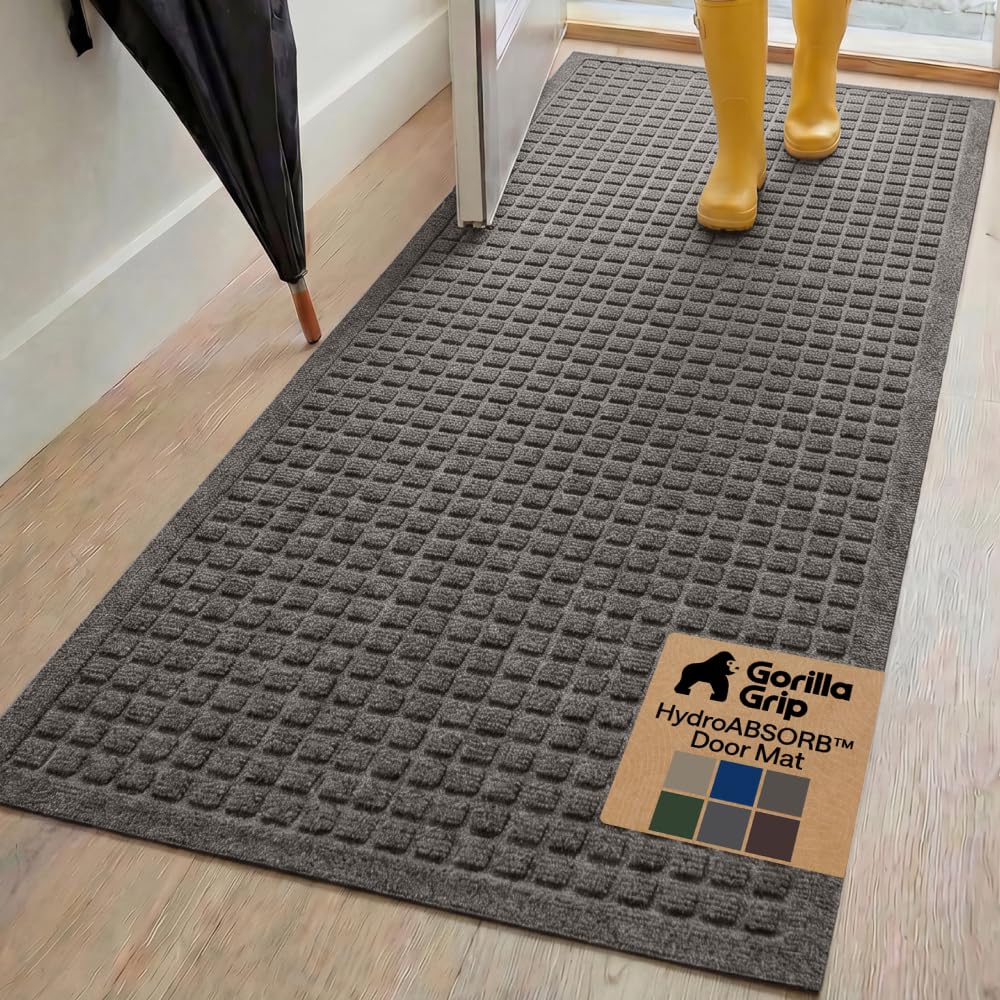 GORILLA GRIP HydroABSORB Door Mat 72x24 Charcoal front view